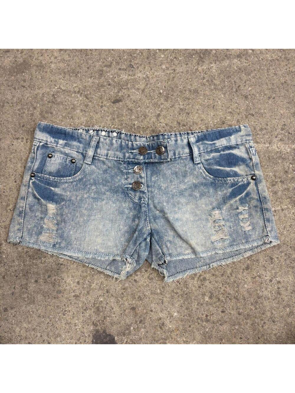 Vintage Y2K Low Rise Denim Micro Shorts LW Acid Wash